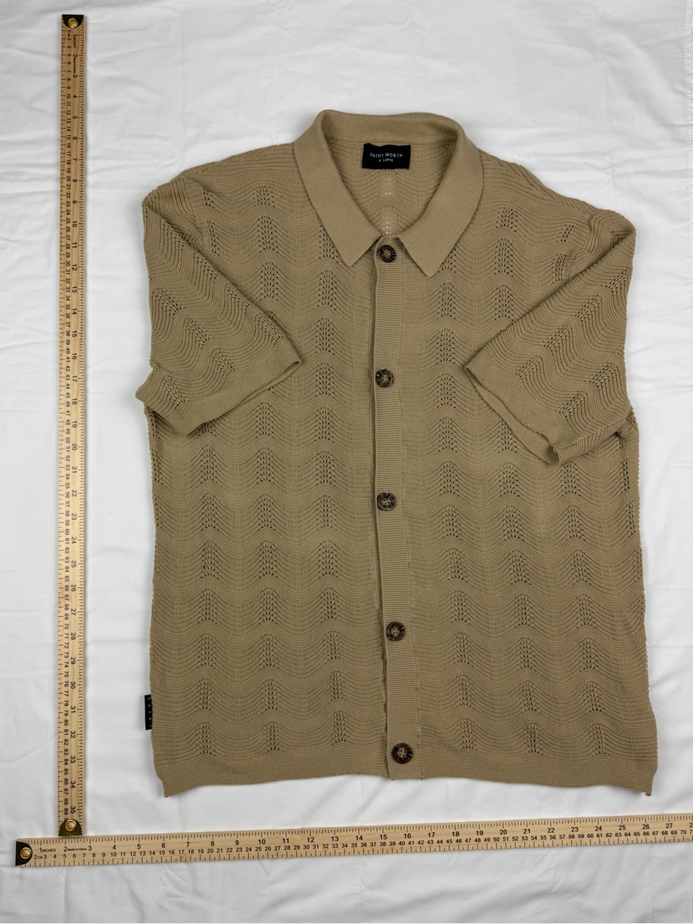 Sean John Openwork Knit Button-Up Polo — Khaki Brown